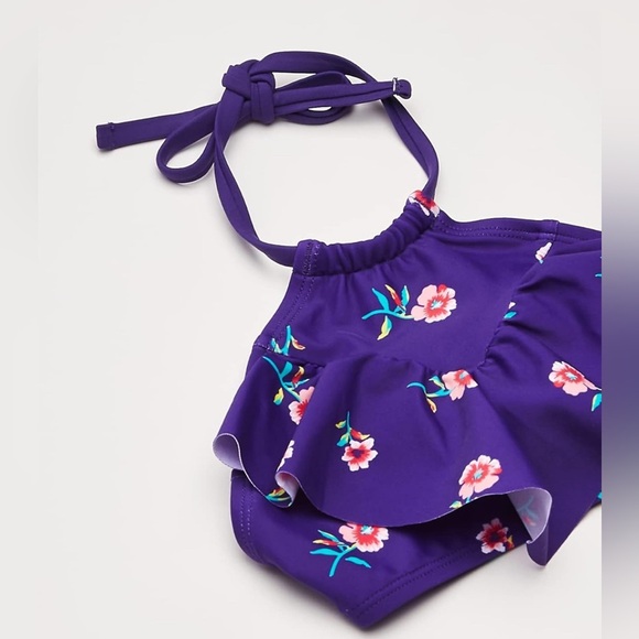 Purple Floral 
Kanu Surf Girls' Morgan Ruffle Halter Bikini 2-Piece Swimsuit - Picture 3 of 7